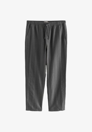 Grijze geweven broek met een elastische tailleband met trekkoord, twee zijzakken en een comfortabele pasvorm, geschikt voor casual draagstijl.