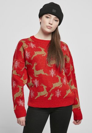 OVERSIZED CHRISTMAS - Strickpullover - red/gold