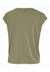 Olivgrön t-shirt med kort ärm och rundad halsringning, slät textur och avslappnad passform. Inga synliga mönster eller detaljer.