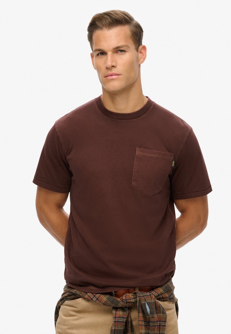 Superdry & Co CONTRAST STITCH POCKET  - T-shirts basic - washed brown