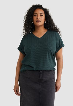 WE Fashion CURVE - Basic T-shirt - dark green