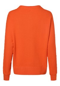 Texturiertes oranges Sweatshirt mit geripptem Design, langen Ärmeln und rundem Ausschnitt, gesäumten Bündchen und geradem Saum.