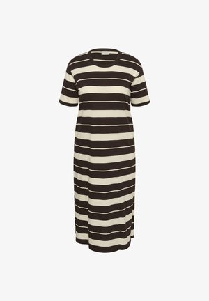 Kaffe Curve, KCWINNIE DRESS - Vestito di maglina - coffee bean turtledove stripe