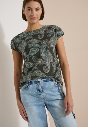 Cecil, KURZARM SHIRT MIT BOAT NECK UND RAFFUNG - T-shirt imprimé - raw khaki