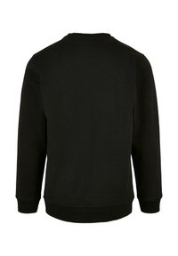 Svart sweatshirt med rund hals, lange ermer og ribbestrikkede mansjetter. Laget av myk stoff med en jevn tekstur og et enkelt design.