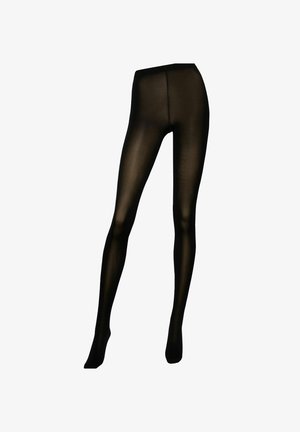Zwarte, ondoorzichtige panty's met een gladde, glanzende afwerking. Voorzien van een hoge tailleband en een aansluitend, vormvolgend ontwerp, geschikt voor diverse outfits.