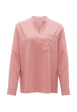 Camicia a maniche lunghe rosa chiaro con colletto rialzato, caratterizzata da una tasca anteriore e una vestibilità comoda. Realizzata in un tessuto morbido e leggero.