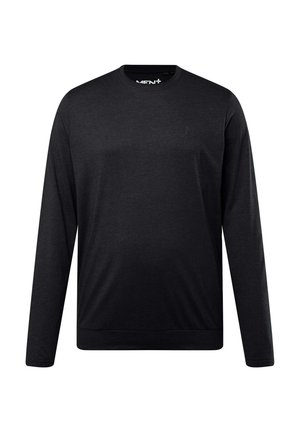 Zwarte sweatshirt met lange mouwen van zacht materiaal, voorzien van een ronde hals, geribbelde manchetten en een subtiel logo aan de voorkant.