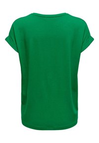 T-shirt vert à manches courtes avec revers roulés, vu de dos, avec un col rond et un ourlet droit.