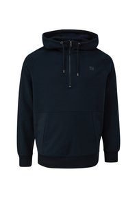 Námornícka modrá mikina s kapucňou a zipsom, klokaní vrecko a rebrované manžety. Vyrobená z mäkkej látky s jemným logom na hrudi.