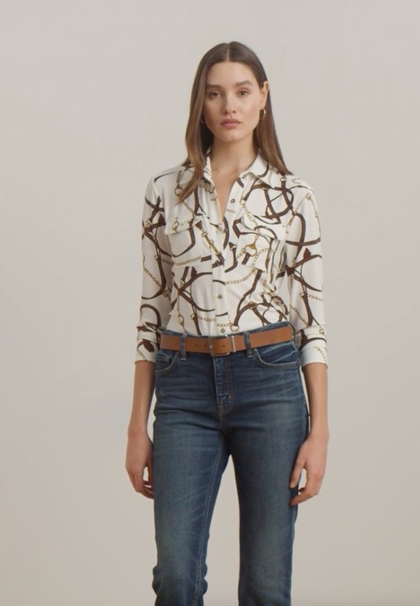 CORWIN SLIM FIT BELTING PRINT SHIRT - Button-down blouse - cream multi4
