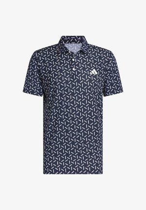 Tmavě modré polokošile s bílým geometrickým vzorem, krátkými rukávy, zapínáním na knoflíky a malým logem na hrudi.