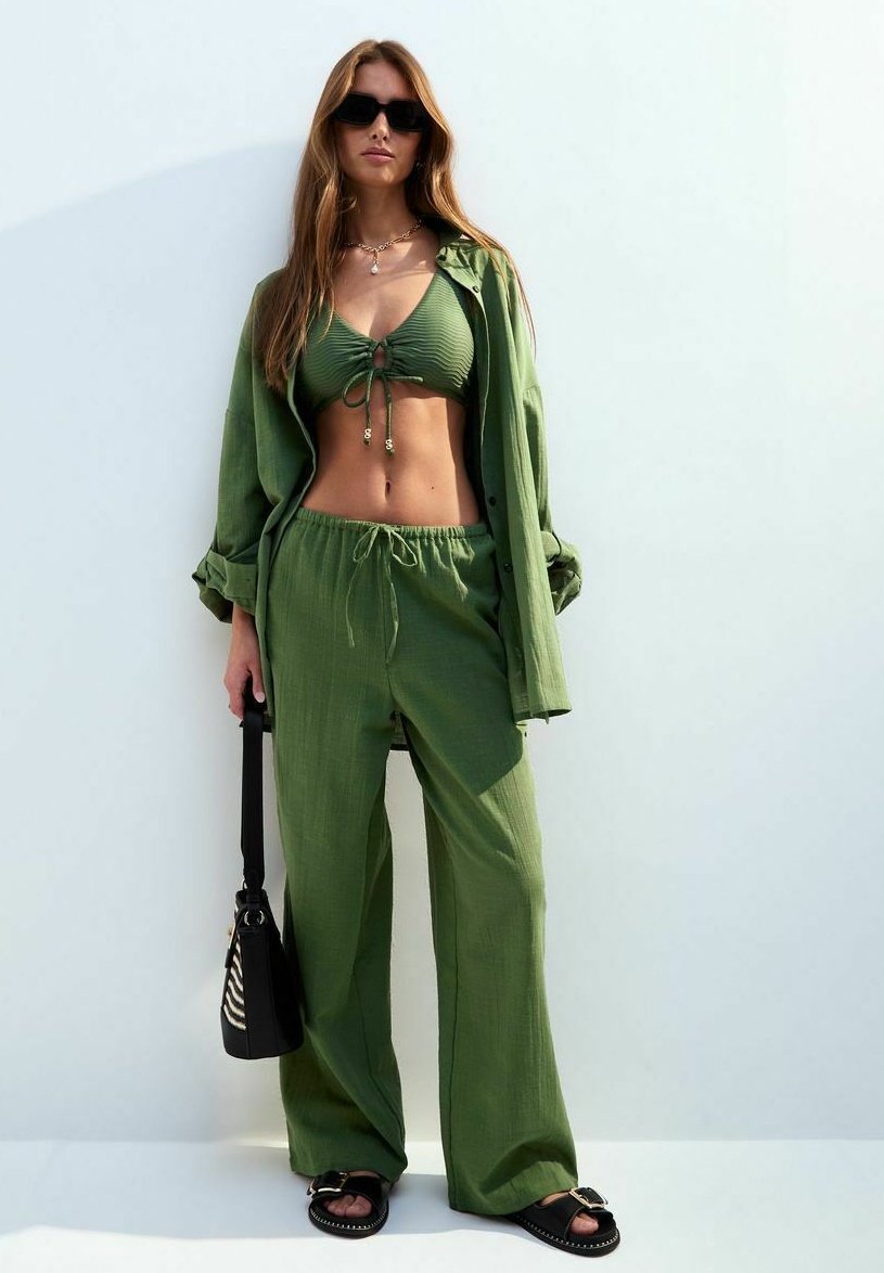 New Look SLUBBED WIDE LEG COVER UP Pantaloni khaki/cachi