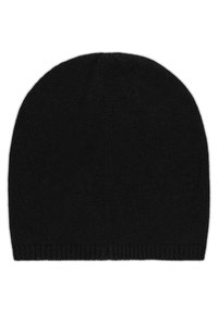 Black knitted beanie hat with a smooth texture, rounded crown, and ribbed hem. No visible logos or additional details.