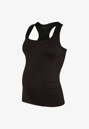 Sort mavelæng tanktop til gravide med racerback-stil og justerbare clips på skulderstropperne, designet til komfort og støtte.