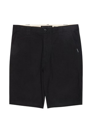 Schwarze, knielange Freizeithose mit Knopf- und Reißverschluss, Gürtelschlaufen und Seitentaschen vor weißem Hintergrund.