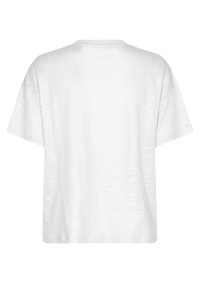 White oversized t-shirt with short sleeves, made from a lightweight fabric. Features a simple crew neck and a clean, minimalistic design.