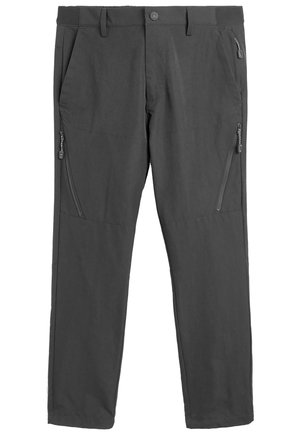 Meeste tumehallid kaitseriided, mis on valmistatud kergest kangast, sisaldavad eesmist taskut, külgzippersid ja sirget säärte disaini.