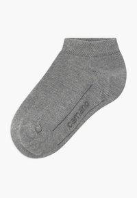 Calzino alla caviglia grigio realizzato in un tessuto morbido e liscio. Presenta una punta e un tallone rinforzati, con un logo stampato discreto lungo il lato.