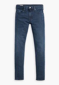 Jeans in denim blu scuro con design a gamba dritta, stile a cinque tasche e chiusura in metallo in vita.