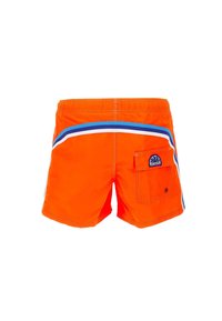 Oranje zwembaden met een lichtgewicht materiaal, voorzien van blauwe en witte zijstrepen, een verstelbare tailleband en een achterzak met klep.