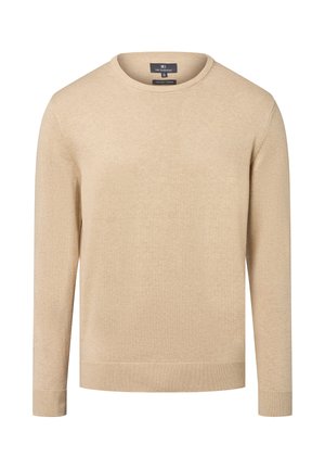 Beige lange mouwen crew neck sweater gemaakt van biologisch katoen, met ribgebreide manchetten en onderrand.
