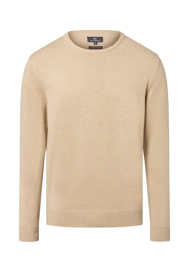 Maglione beige a maniche lunghe con collo a giro realizzato in cotone biologico, con polsini e orlo a costine.