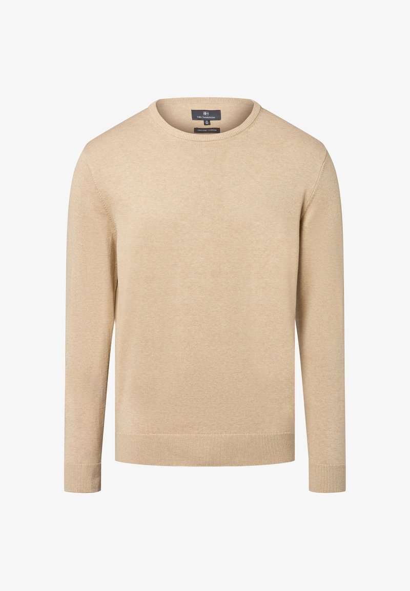 Beige lange mouwen crew neck sweater gemaakt van biologisch katoen, met ribgebreide manchetten en onderrand.