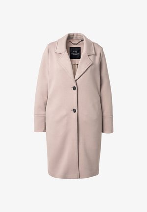 Lyserød frakke lavet af tekstureret stof, med en hakket krave, lange ærmer og to knapper foran, med en let tilpasset pasform.