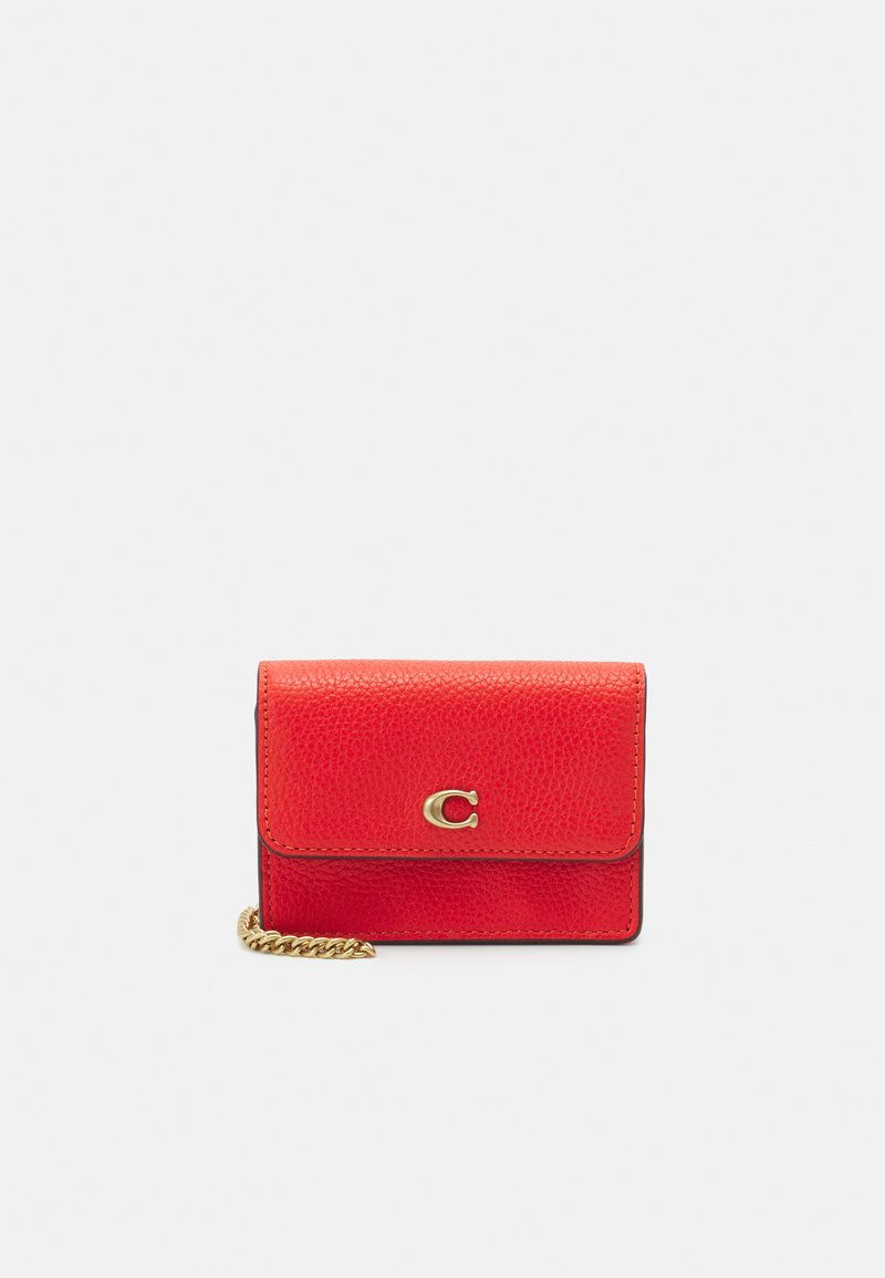 Coach POLISHED PEBBLED HALF FLAP CARD CASE Wallet red orange/orange