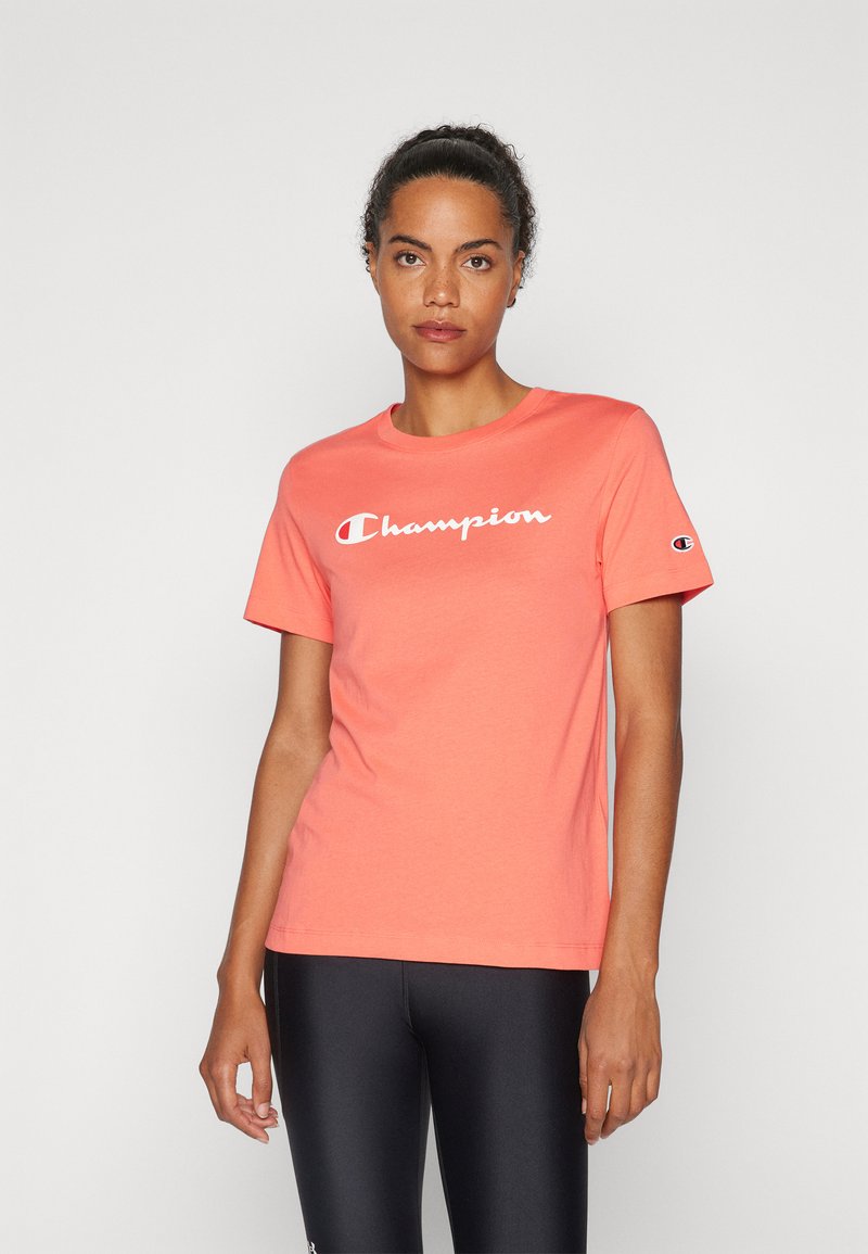 Champion ICONS CREWNECK CONTRAST LOGO - Triko s potiskem - coral