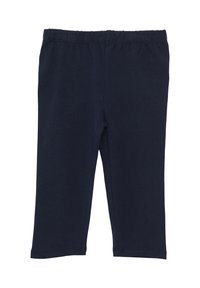 Leggings stretch bleu marine en coton doux, avec une taille élastique et un design ajusté et court. Aucuns motifs visibles ni accessoires.
