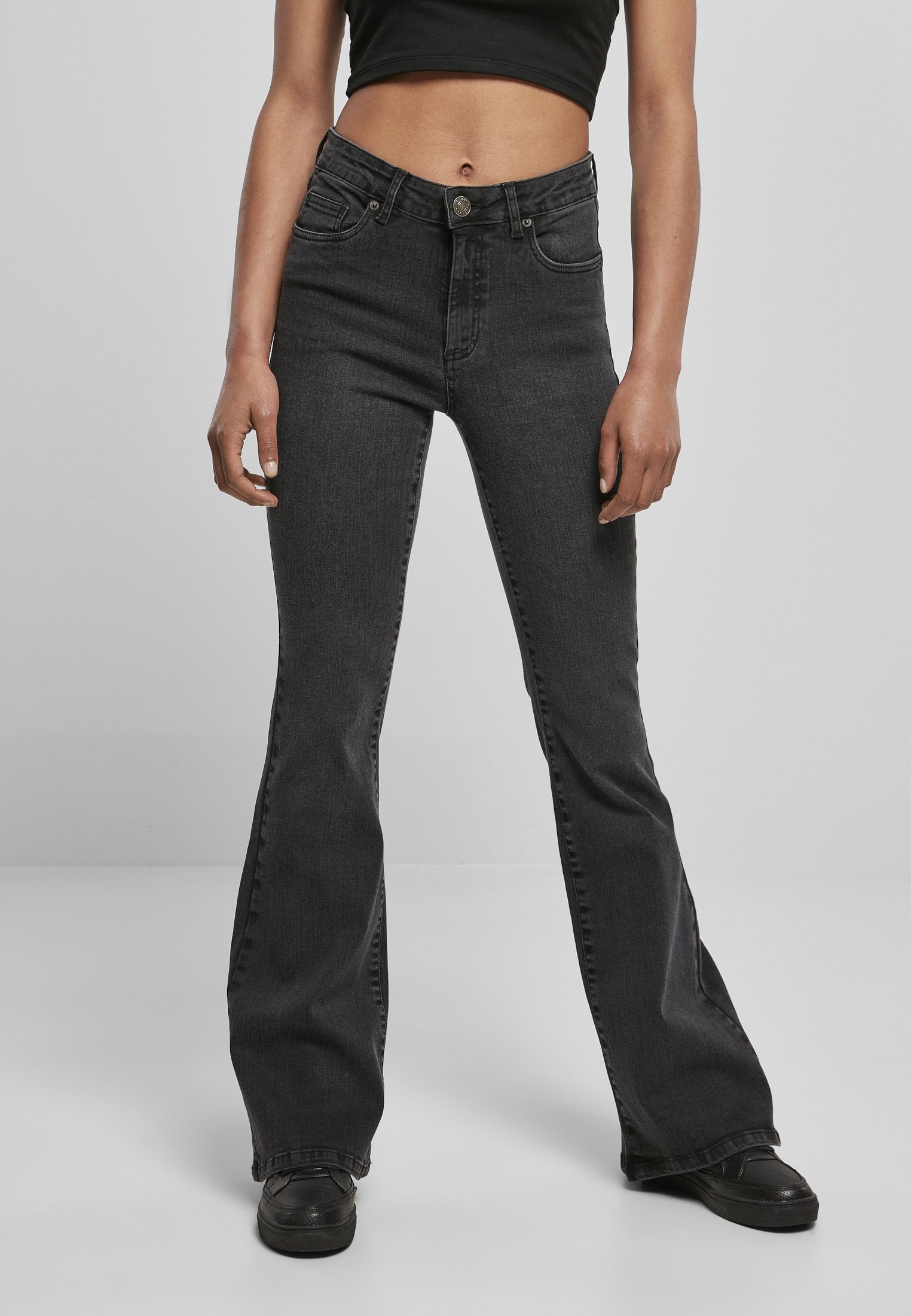Urban Classics HIGH WAIST - Flared Jeans - black washed/black 