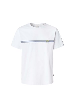 Valge puuvillane T-särk siniste ja kollaste triipudega disainiga, esiküljel "PJL" logo ning klassikaline ümar kaelus. Lühikesed varrukad.