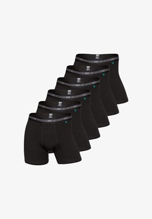 Musta bokserinuttujoukkue kuudesta, valmistettu pehmeästä kankaasta, jossa on leveä joustava vyötärönauha, jossa on "JBS Underwear" -logo.