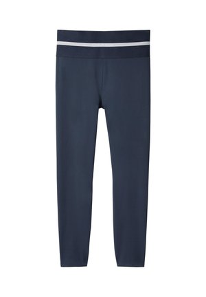 Granatowe legginsy na całej długości z szerokim pasem i odblaskowym paskiem u góry dla lepszej widoczności.