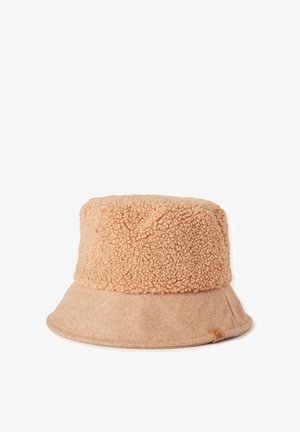 Beige bucket hat met een bovenkant van zacht fleece en een gladde, vilten onderste rand. Voorzien van een klein leren label met logodetail.