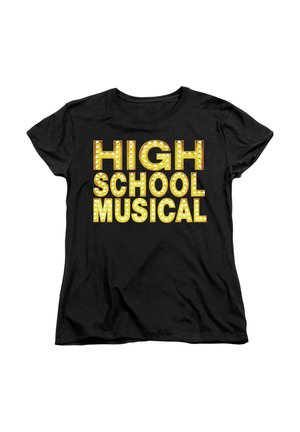 Black t-shirt with large yellow marquee-style text reading "HIGH SCHOOL MUSICAL" centered on the front.