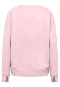 Lichtroze sweatshirt, zachte stof, relaxte pasvorm, ronde halslijn, verlaagde schouders, ribbelmanchetten met zijsplitten, gladde textuur, plain achterkant.
