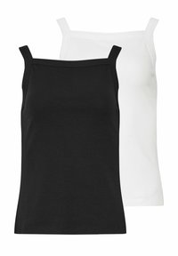 Due top fitted, uno nero e uno bianco, con spalline sottili e texture a coste. Design semplice, senza decorazioni.