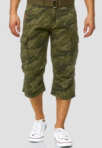 INDICODE JEANS - MIT GÜRTEL NICOLAS - Shorts - mottled dark green Miniaturebillede 1