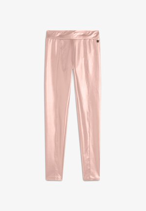 Leggings roses et brillants fabriqués à partir d'un matériau lisse et extensible. Dotés d'une taille haute et de détails en couture le long des jambes.