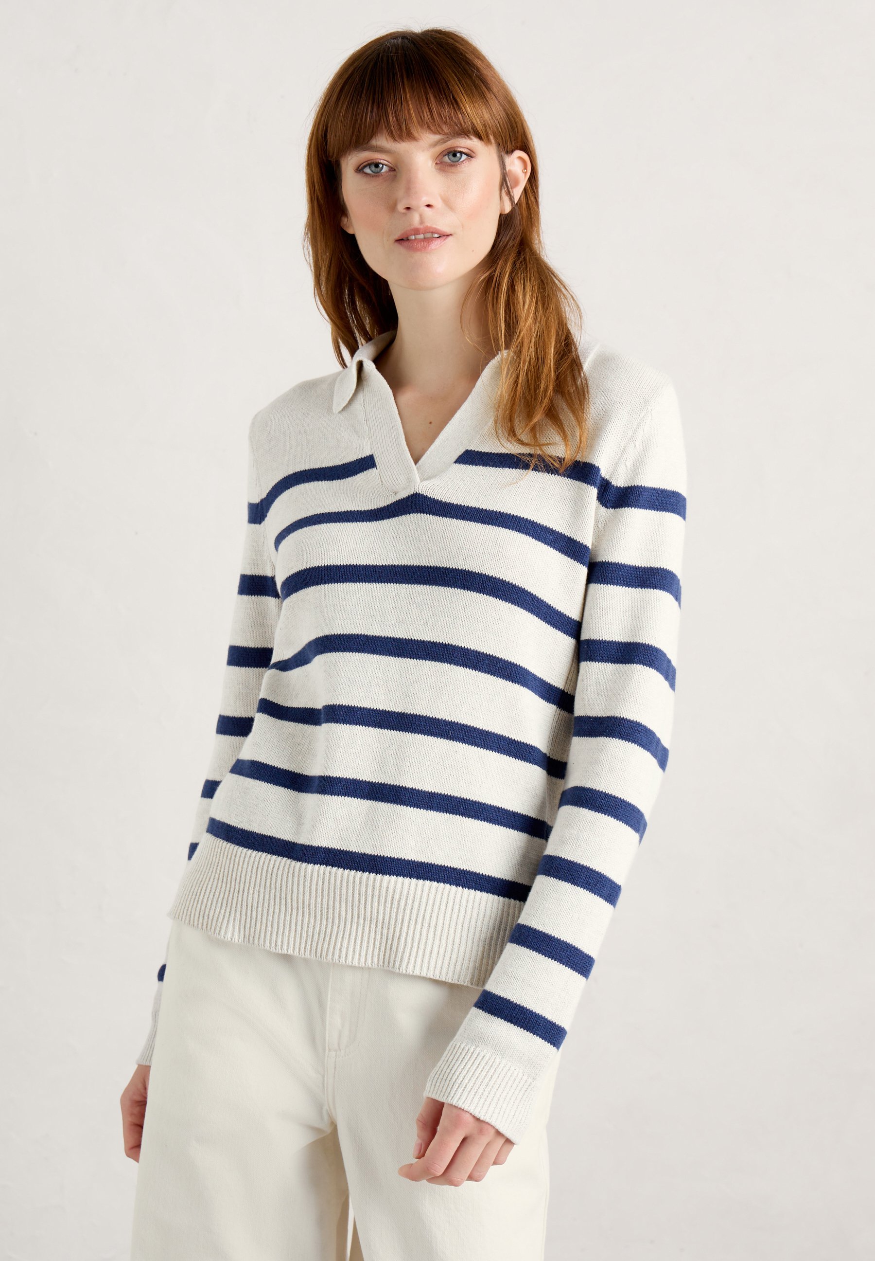 Sweat Seasalt Femme Taille 14 - Rayures Bleues - Col Chemisier - Coton Bio