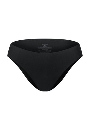 Zwarte katoenen bikini slip met een gladde textuur, middelhoog ontwerp en minimale stiksels. Bevat een label op de binnenzijde van de tailleband.