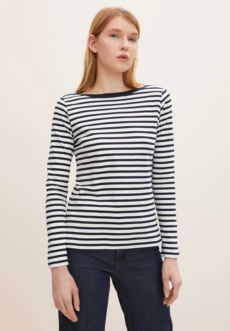TOM TAILOR DENIM Pikkade varrukatega topp - navy/white