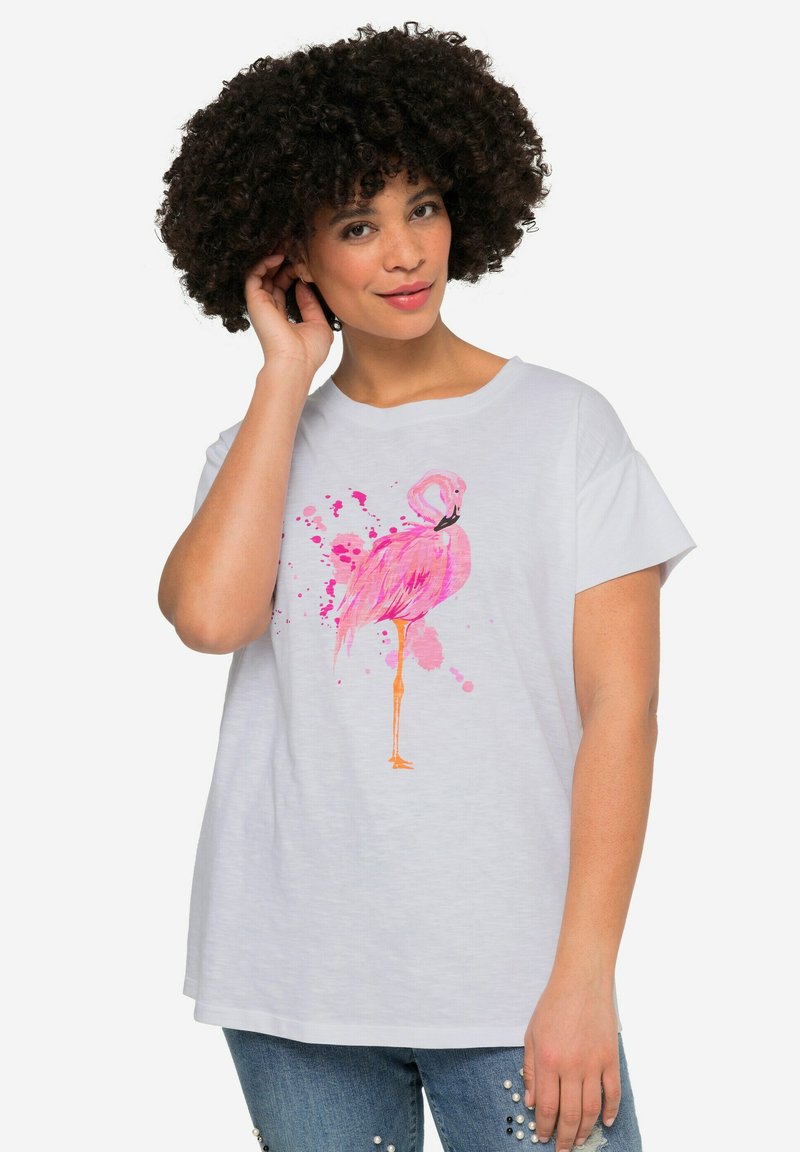 Angel of Style FLAMINGO CREW NECK HALF SLEEVES - T-shirt print - snow white