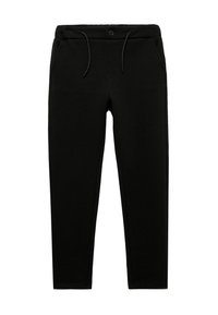 Sorte sweatpants med snøre i taljen, forlommer og en blød tekstur. Designet er taperet ved anklen for en strømlinet pasform.
