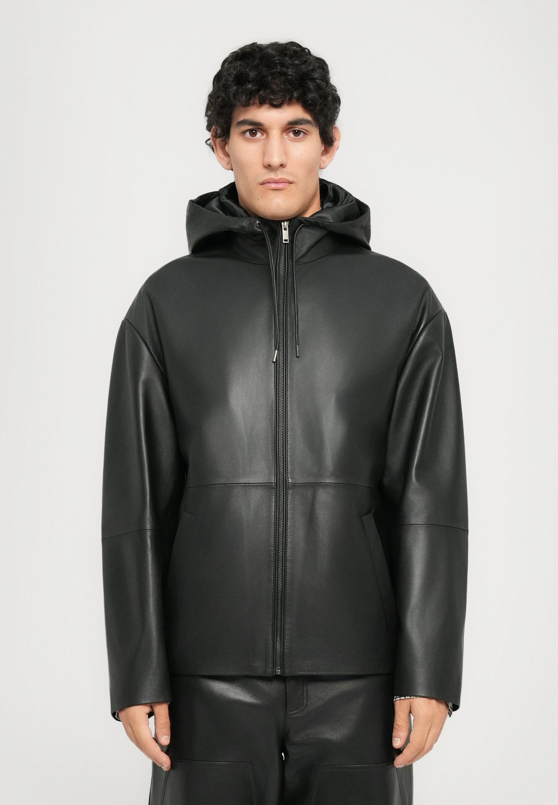 STUDIO ID HOODED JACKET - Leather jacket - black - Zalando