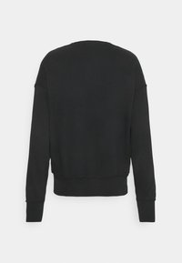 Felpa nera a maniche lunghe con scollo rotondo, caratterizzata da polsini e fondo a costine, mostrata sul retro su uno sfondo bianco semplice.