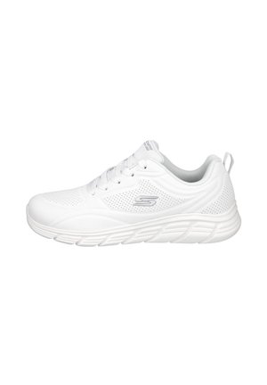 Zapatilla deportiva blanca de Skechers con cierre de cordones, lados perforados para transpirabilidad, cuello acolchado y suela texturizada.